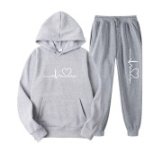 SC Fashion Love Print Fleece Sweatshirt Two Piece Pants Set GXWF-hhk