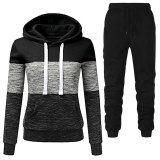 SC Casual Color Block Padded Hooded Sweatshirt Two Piece Pants Set GXWF-00