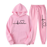 SC Fashion Love Print Fleece Sweatshirt Two Piece Pants Set GXWF-hhk