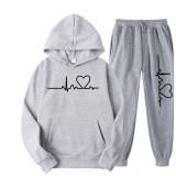 SC Fashion Love Print Fleece Sweatshirt Two Piece Pants Set GXWF-hhk