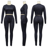 SC Solid Color Long Sleeve Tight Sport Two Piece Pants Set YF-10645