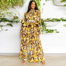 SC Fashion Print Lantern Sleeves Wide Leg Pants Two Piece Set YF-10618