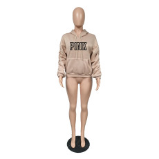 SC PINK Letter Padded Thicker Hooded Sweatshirts YIM-365