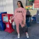 SC Plus Size PINK Letter Print Hooded Sweatshirt And Pants Sport Suit PluXMF-313
