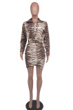 SC Casual Leopard Print Long Sleeve Midi Dress(With Waist Belt) XHXF-956