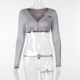SC Fashion Long Sleeve V Neck Crop Top FL-YL23476MH