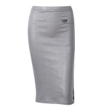 SC Metallic Color Patchwork Slim Split Skirt FL-YL23477MH