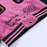SC Fashion Letter Embroider Print Patchwork Baseball Jacket FL-23524
