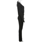 SC Solid Color Long Sleeve Zipper Slim Two Piece Pants Set XEF-34549