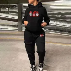 SC Plus Size Santa Claus Print Long Sleeve Hoodies Two Piece Pants Set WAF-7515345