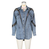 SC Lace Patchwork Long Sleeve Denim Jacket Coat ZSD-0621