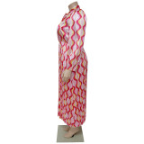 SC Plus Size Print Tie Up Pleated Maxi Dress NNWF-N7919