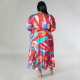 SC Plus Size Print Tie Up Pleated Maxi Dress NNWF-N7919