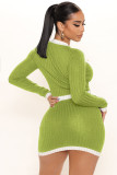 SC Ribbed Round Neck Contrast Color Long Sleeve 2 Piece Set ME-8259