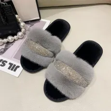 SC Fluffy Crystal Diamonds Flat Slippers ZFLX-FL-55