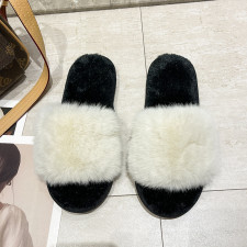 SC Home Casual Rabbit Fur One Word Flat Slippers ZFLX-FL-16