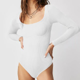 SC Solid Color Knit Long Sleeve Tight Bodysuit FL-LH23523