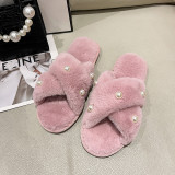 SC Peal Furry Warm Flat Heel Crossover One Word Slippers ZFLX-FL-71