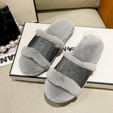 SC Furry Crystal Sequins Warm Flat Slippers ZFLX-FL-51