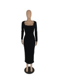 SC Solid Color Long Sleeve Slim Maxi Dress YH-5337