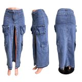 SC Fashion Denim High Waist Split Long Skirt LX-6011