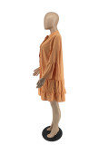 SC Solid Color Ruffles Sleeve Loose Midi Dress YH-5301