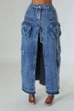 SC Fashion Denim High Waist Split Long Skirt LX-6011