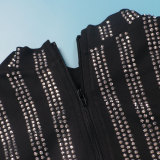 SC Long Sleeve Hot Drill Tight Tops And Fishtail Skirt 2 Piece Set NY-2856