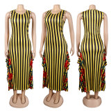 SC Plus Size Stripe Patchwork Print Sleeveless Maxi Dress NY-10625