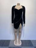 SC Plus Size Long Sleeve Sequin Split Mini Dress NY-2851