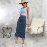 SC Fashion Studded Denim Long Skirt HSF-2642