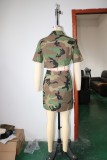SC Camouflage Print Lapel Neck Split Skirts Two Piece Set SH-390752