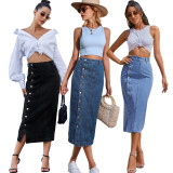 SC Fashion Studded Denim Long Skirt HSF-2642