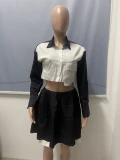 SC Fashion Lapel Neck Contrast Color Stripe Two Piece Skirts Set YSYF-7664