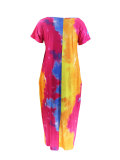SC Plus Size Tie Dye Print Short Sleeve Maxi Dress HNIF-026