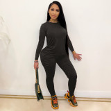 SC Solid Color Long Sleeve T Shirt And Pleated Pants Sport Suit YNB-7126