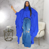 SC Pleated Long Solid Color Irregular Shawl Blouse YF-10623