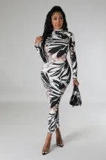 SC Fashion Print Long Sleeve Slim Maxi Dress FENF-287