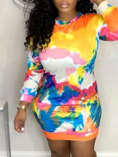 SC Tie Dye Print Long Sleeve Mini Dress SH-390869