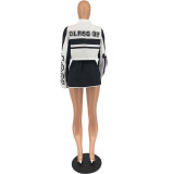 SC Fashion Print Removable Long Sleeve Two Piece Skirt Set FOSF-8374