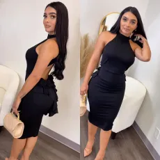SC Plus Size Sexy Sleeveless Backless Midi Dress NY-2877