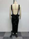 SC Plus Size Backless Deep V Bow Split Dress NY-2868