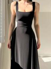 SC Solid Color Shoulder Straps Sleeveless Slim Maxi Dress GOFY-R003