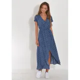 SC Fashion V Neck Short Sleeve Print Split Maxi Dress GOFY-DM9106