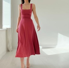 SC Solid Color Shoulder Straps Sleeveless Slim Maxi Dress GOFY-R003