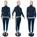 SC Fashion Zipper Patchwork Long Sleeve Pants Two Piece Set MUKF-9130
