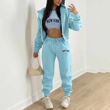 SC Padded Sweatshirt Letter Printed Hooded Sport Casual Three Piece Set TK-003