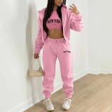 SC Padded Sweatshirt Letter Printed Hooded Sport Casual Three Piece Set TK-003