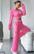 SC Fashion Solid Long Sleeve Hooded Straight Pants Two Piece Set YD-8787-D8