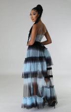 SC Contrast Color High Waist Mesh Long Skirts XHXF-375